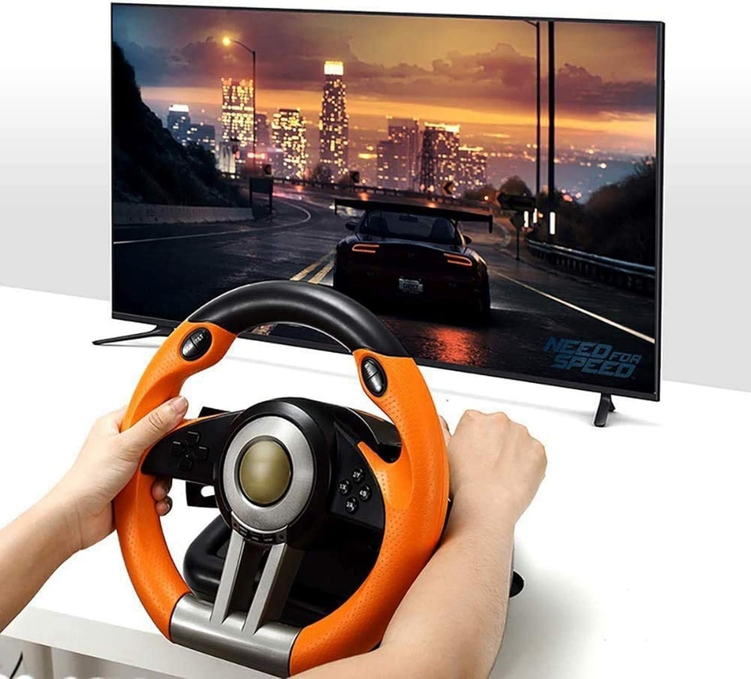 QDY Racing Wheel Gaming Steering Wheel with Sensitive Pedal - Compatible with X-One, PS4, PS3, Switch, PC Gaming Wheel