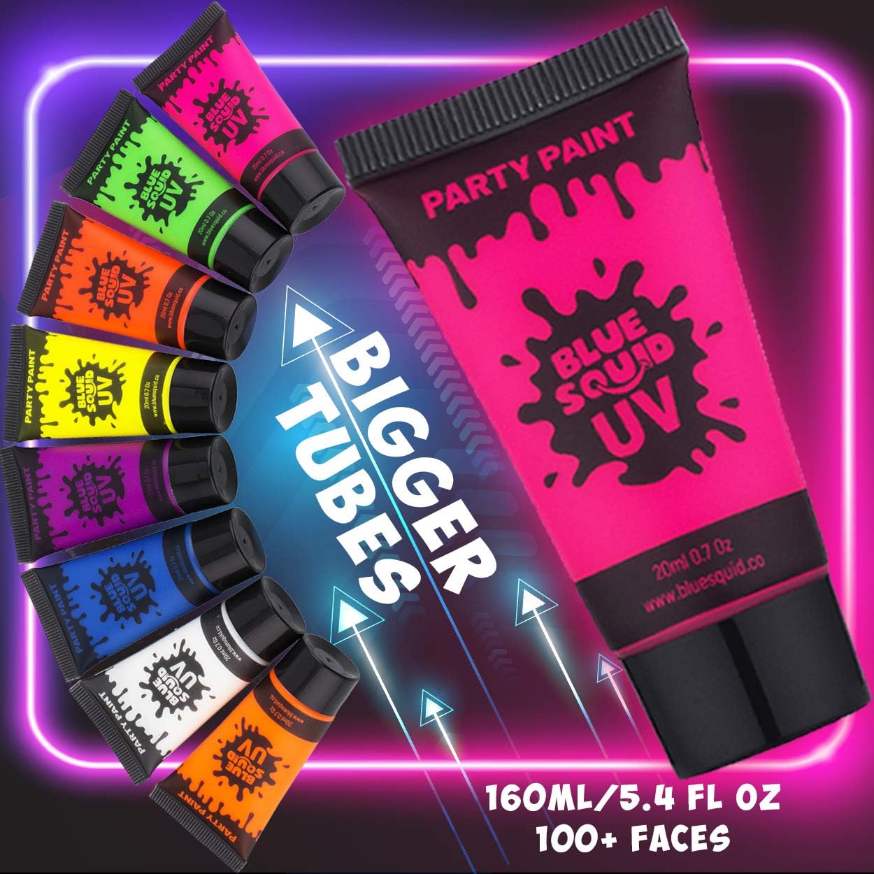 UV Face & Body Paint Set - Blue Squid, 8 Liquid UV Body Paints (8 Large 0.68 fl oz) +FREE BONUS Mini Ultraviolet Flashlight - Glow in The Dark Neon Face & Body Paint - Black Light Reactive Neon Paints : Beauty & Personal Care