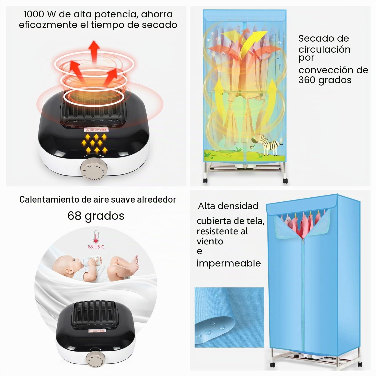 Plegable Armario Secadora De Aire Caliente, Secadora PortáTil Con Temporizador, Armario PortáTil Secador De Aire Caliente, 1000 W De Potencia, [Clase de eficiencia energética A]