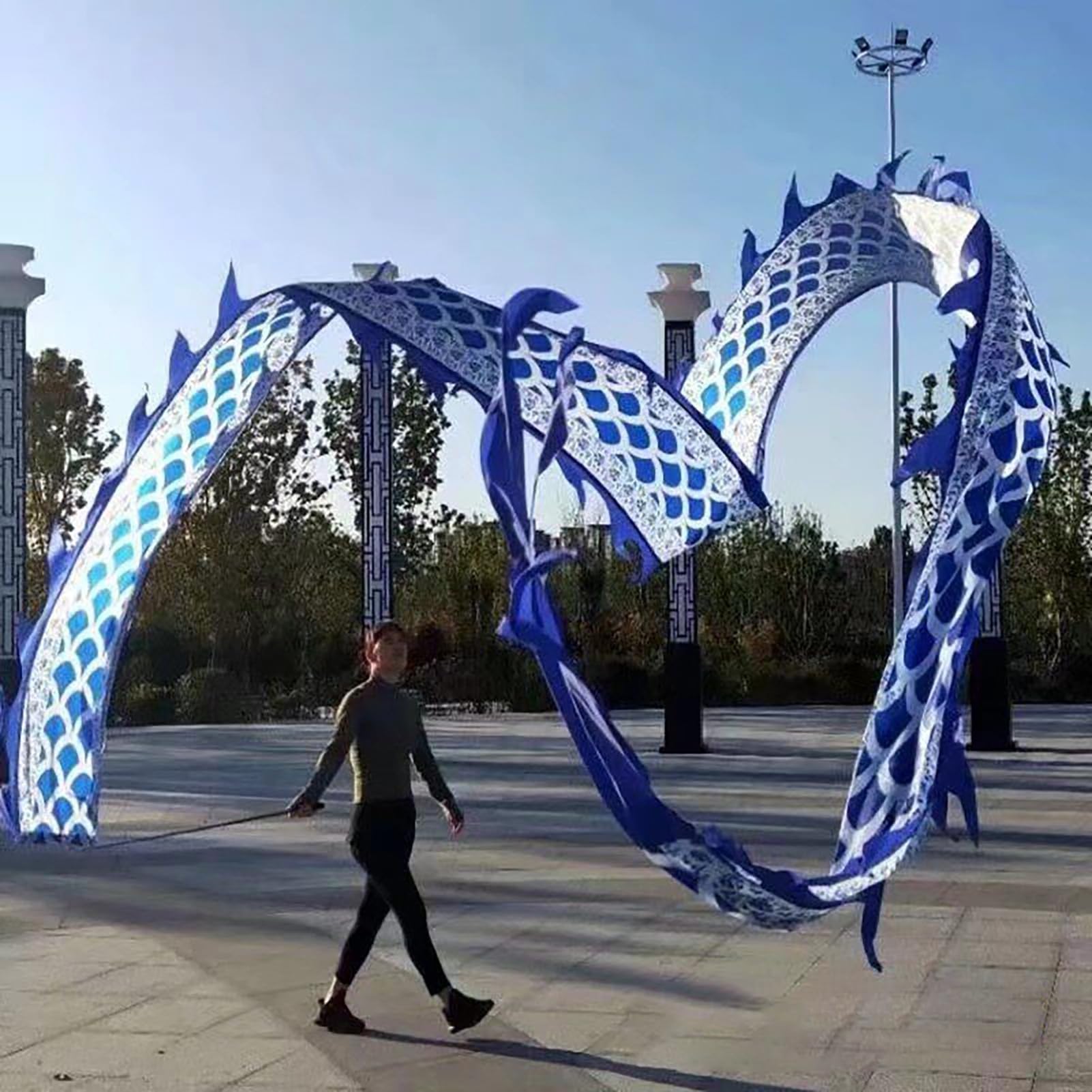 Duży Tańczący Smok Dragon Poi,wstążka Tańczącego Smoka Niebieską Łuską | Przyciągający Wzrok Streamer Ze Smoczą Wstążką 3D, Zestaw Shake Poi, Fitness Do Rzucania Na Świeżym Powietrzu(8M)