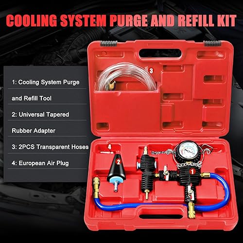 Miniatura 10 de JIFETOR Kit de herramientas de recarga de refrigerante para radiador de purga al vacío, tanque de agua universal para automóvil, juego de llenado de