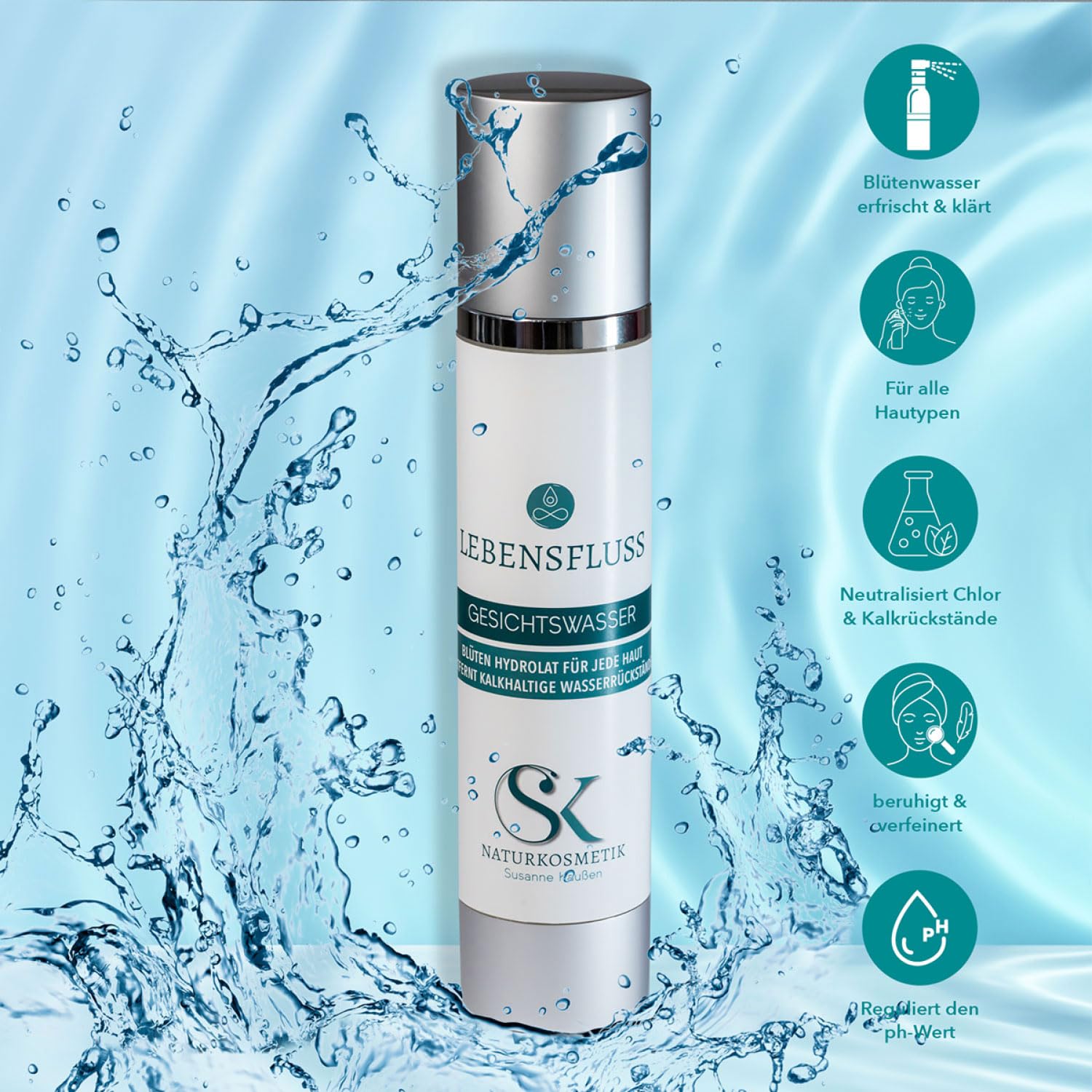 SK Naturkosmetik Basis Pflege-Set – Waschgel, Gesichtswasser & Gesichtscreme | natürliche Hautpflege für alle Hauttypen & junge Haut | 3-Schritte-Routine | mit Vollmondquellwasser | Made in Germany