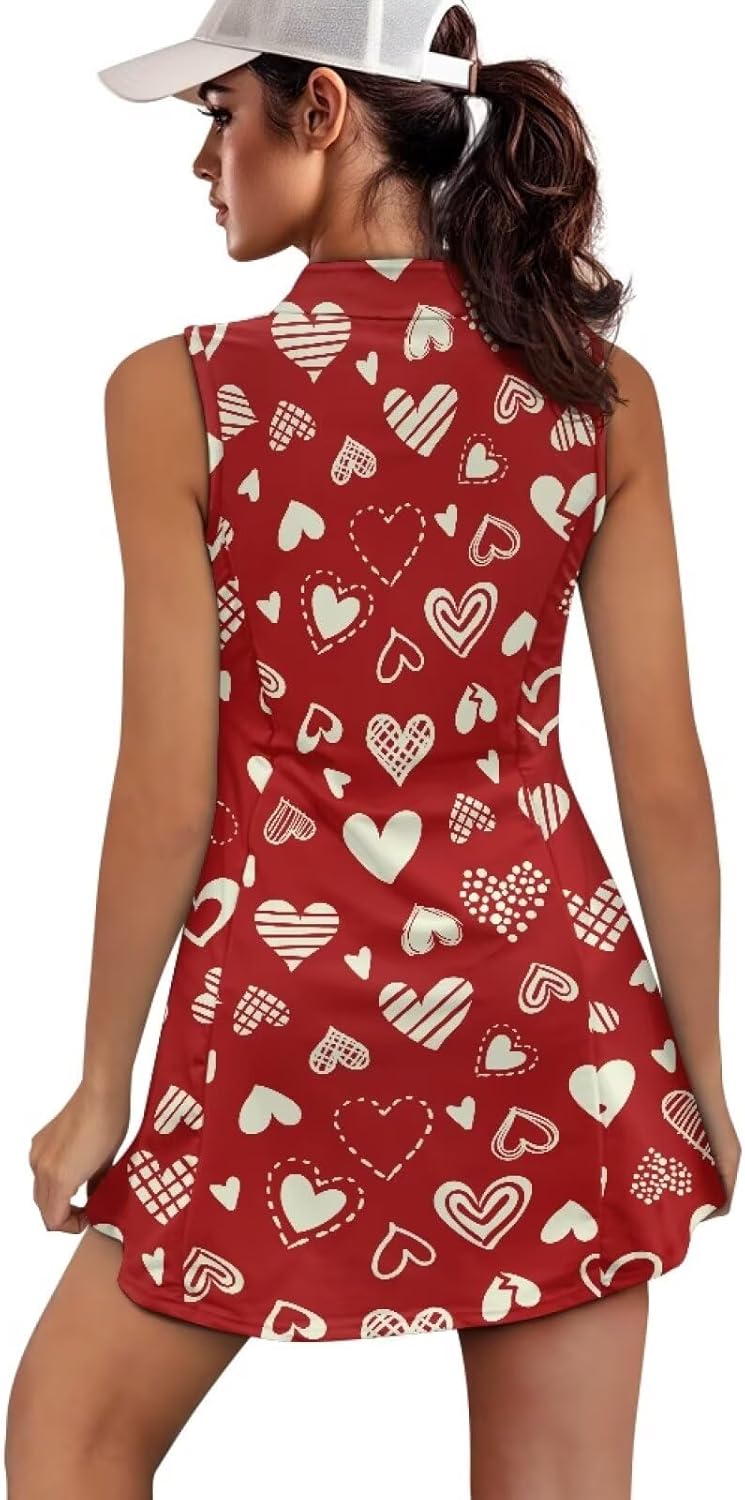 Womens Golf Tennis Dress Summer Athletic Dress with Built in Shorts Pockets Sleeveless Golf Workout Outfit