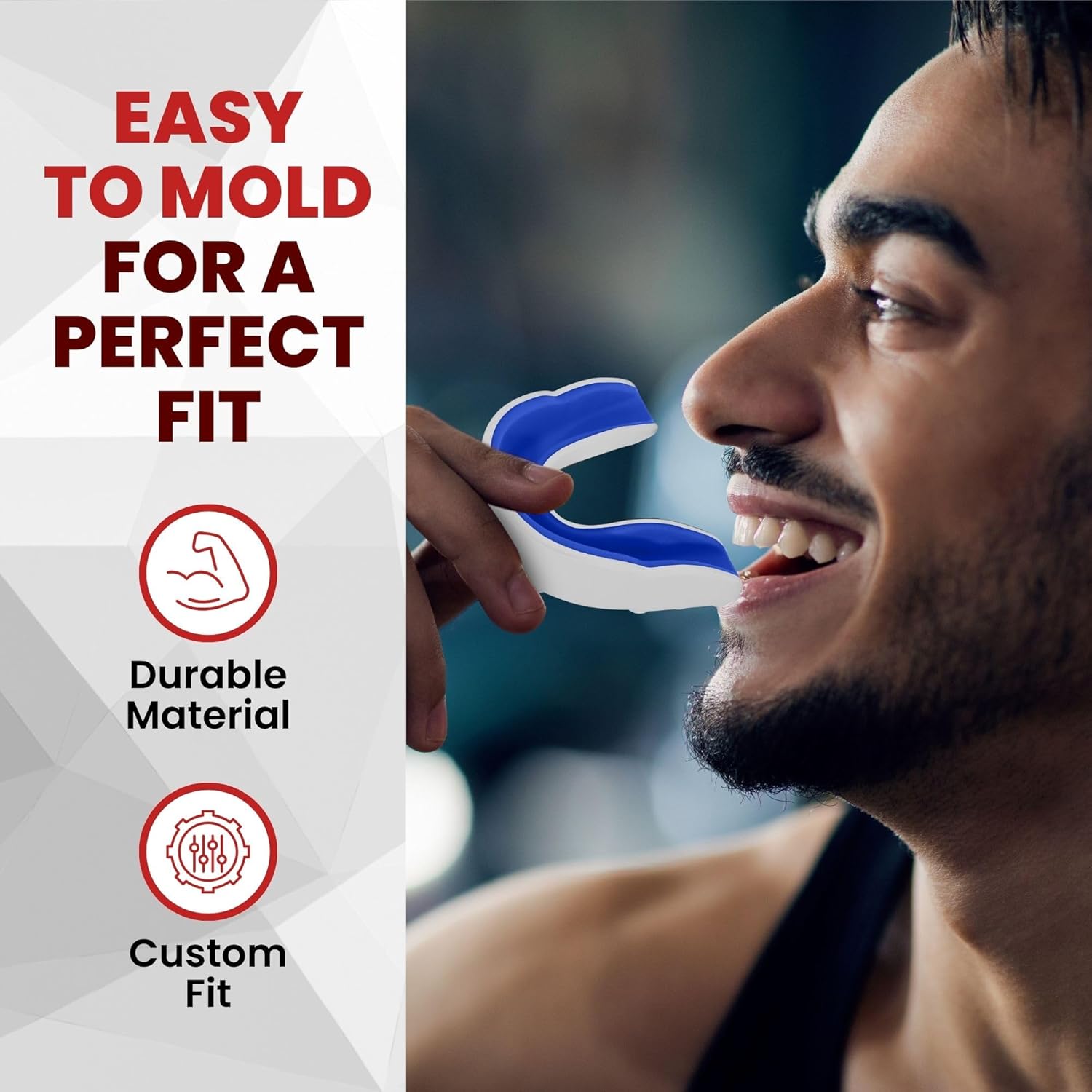 Mouth Guard for Sports - Premium Silicone Upper & Lower Teeth Protection - Football, Lacrosse, Hockey, Baseball - Fit for Youth and Teens (White, Mouthguard for Adult)