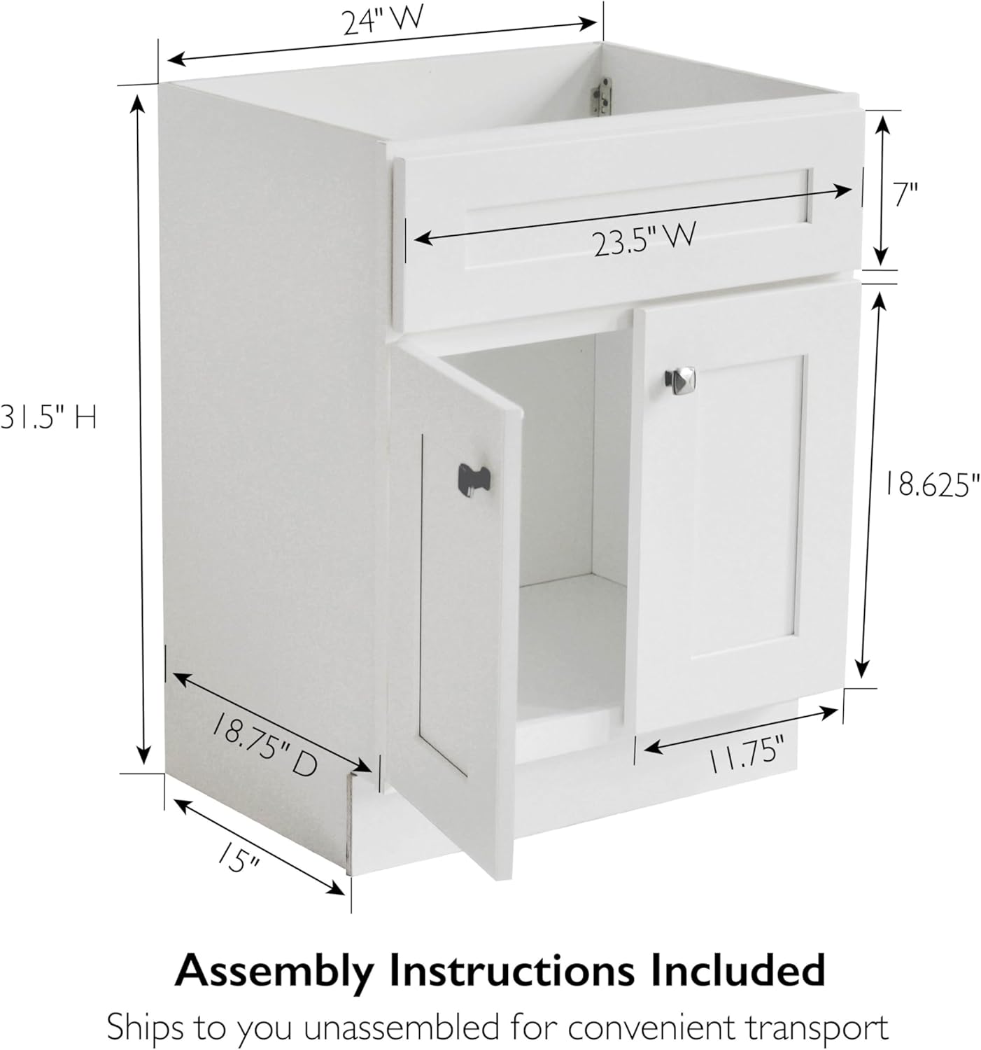Design House Brookings 24 Inch Bathroom Vanity, Ready to Assemble, Solid Wood, Sherwin Williams® White – Design House, 586925