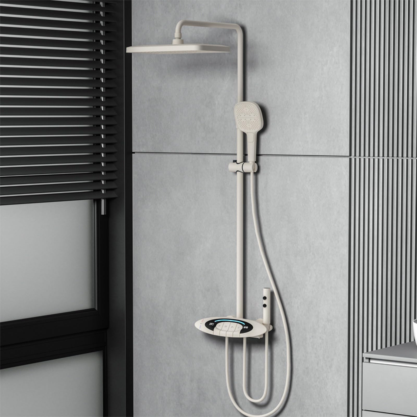 ASerZenith Shower Faucet Digital Thermostatic Bathroom Multi-Function Water Outlet Shower Shower Shower Set, Brushed Gold Shower Set(Creamy-Hot and Cold)