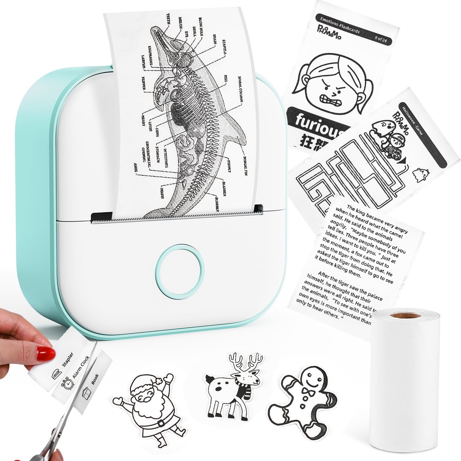 Memoking T02 Thermal Printer, Mobile Mini Printer, Smartphone Compatible, Label Printer, Thermal Printer, For Study, 203 dpi, For Smartphones, Monochrome, Thermal Sensitive Photo Printer, Chargable,
