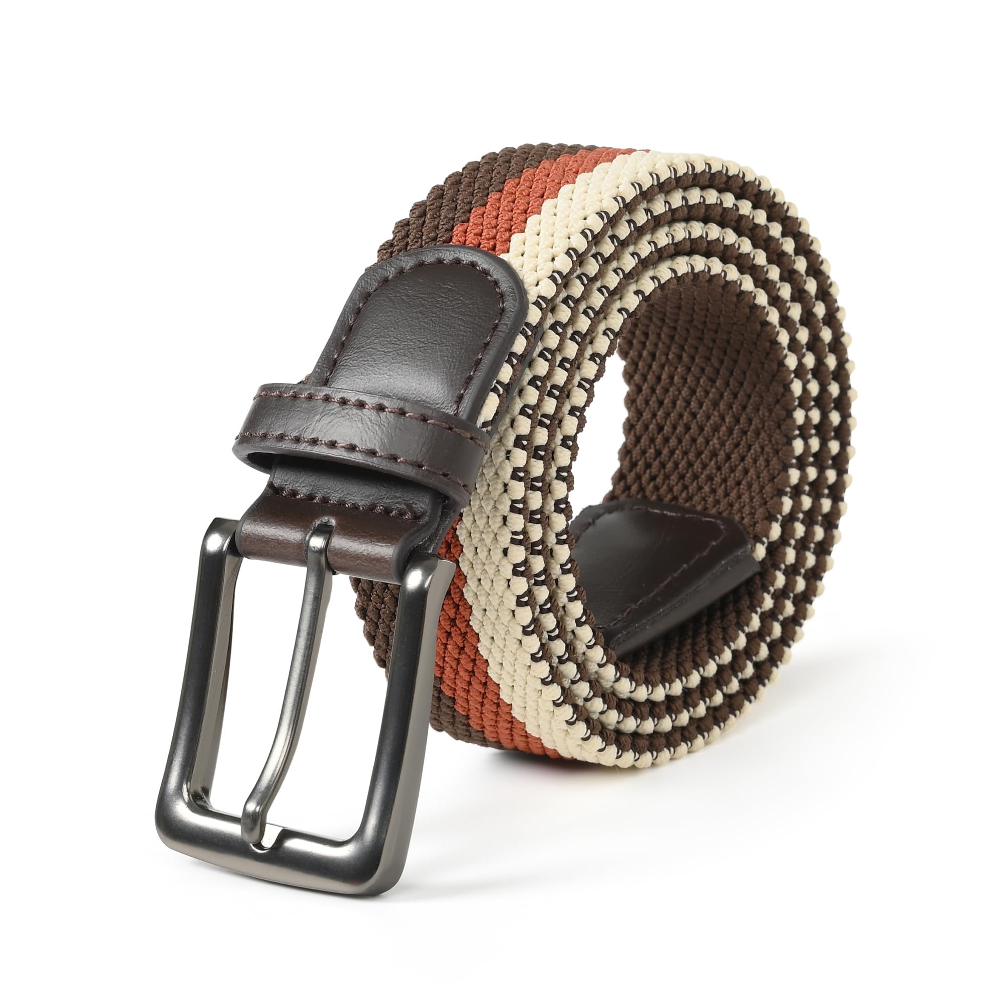 Mile High Life | Braided Stretch Elastic Belts | Pin Oval Solid Black Belt Buckle | PU Loop End Tip Men/Women/Junior Belt