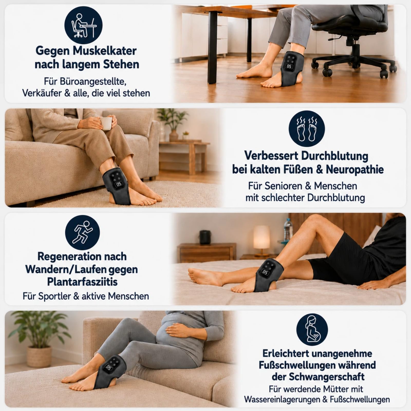 Elektrisches Fußmassagegeräte mit Wärme zur Förderung der Durchblutung und Linderung von Schmerzen, 5 Massagestufen & 6 Heizstufen für Knöchel, Ferse & Fußsohle, 2 Stück