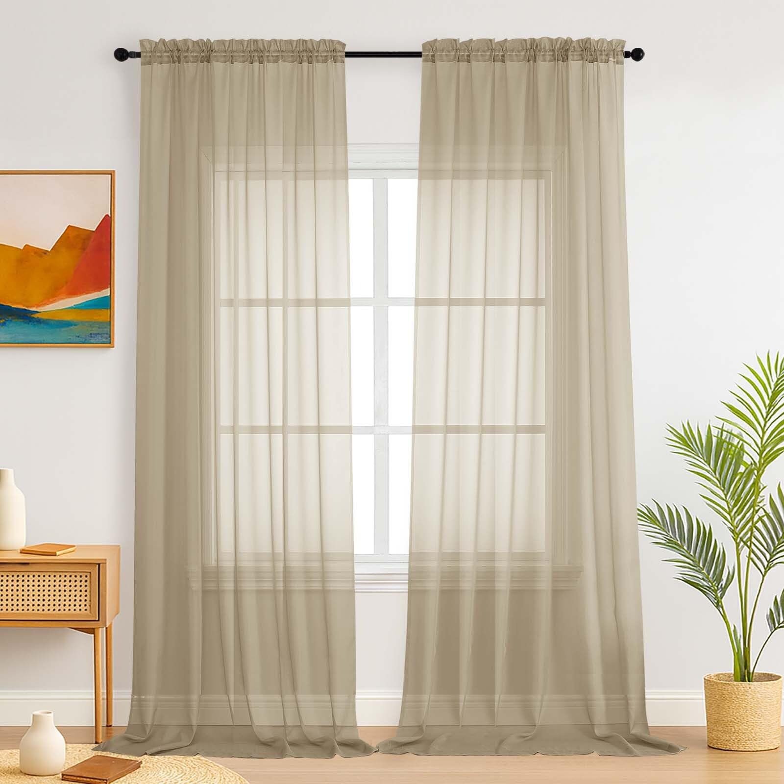 Simplebrand Sheer Taupe Curtains 245 cm Long, Light Filtering Rod Pocket Solid Color Window Sheer Panels, Voile Curtains & Drapes for Living Room, Bedroom 2 Panels (Taupe, 150cm W x 229cm L)
