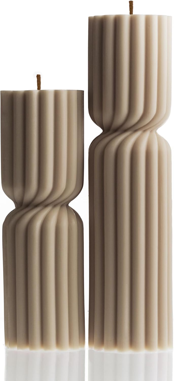 LAWA Spiral Spire Candle - Large Beautiful Handmade Pillar Scented Soy Wax Elegant Bubble Aesthetic Candle Housewarming Gift Home Room Shelf Decor Idea White (Set of 2, Moon Gray)