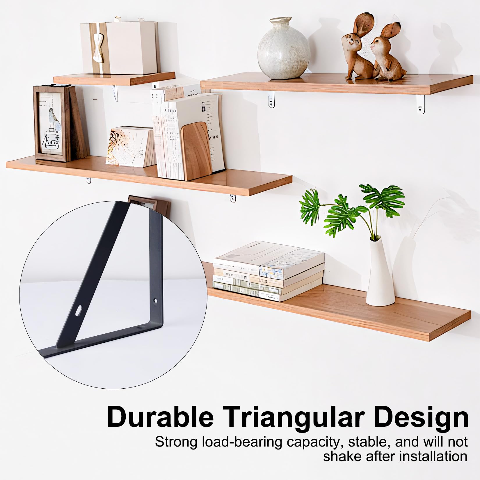 4 Pz Staffe per Mensole Nero, Reggimensola Carichi Pesanti, Reggi Mensola da Muro, Reggimensole da Muro Triangolari, Reggi Mensole da Muros Cucina Garage Bagno Pannello in Legno(25 x 15,5 x 1,6cm)