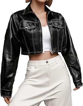 【Sobaq】UB Crop Leather PD ksotutm Women Cropped Faux Leather Jacket Zipper Stitching