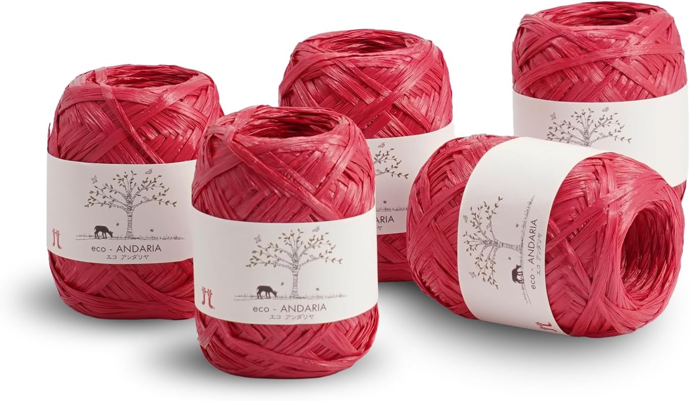 Hamanaka Eco Andaria 5-Ball Set – 100% Rayon Tape Yarn for Crochet and Knitting, Biodegradable, Lightweight for Summer Hats, Bags, and DIY Crafts (Cream)