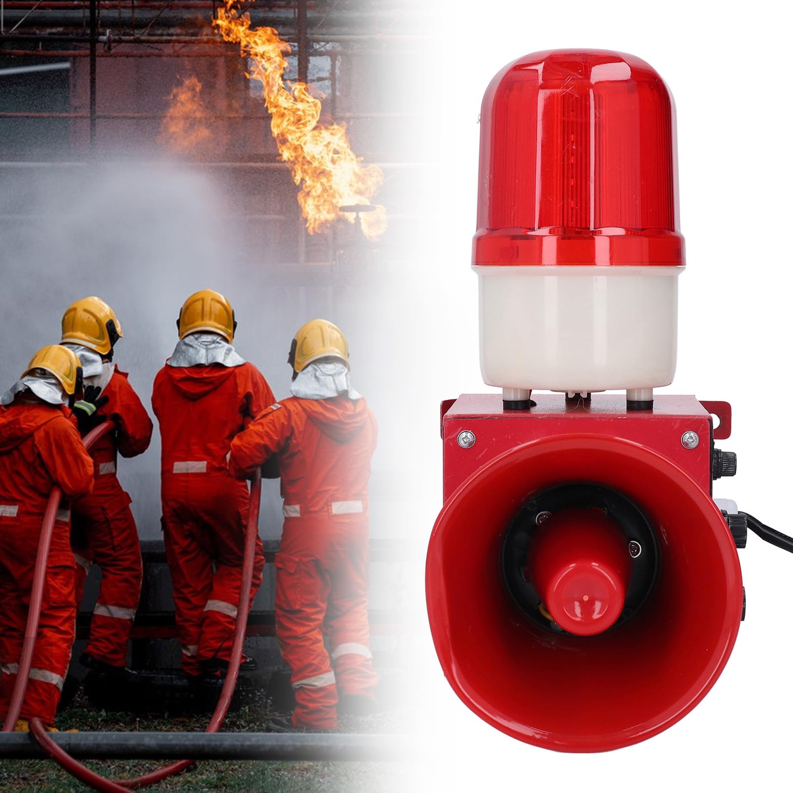 Alarma de luz y Sonido Industrial - Enchufe de EE. UU. 110 V - Luz de Advertencia de Emergencia montada en la Pared - Sirena de 130 dB con luz estroboscópica LED - 9 Sonidos