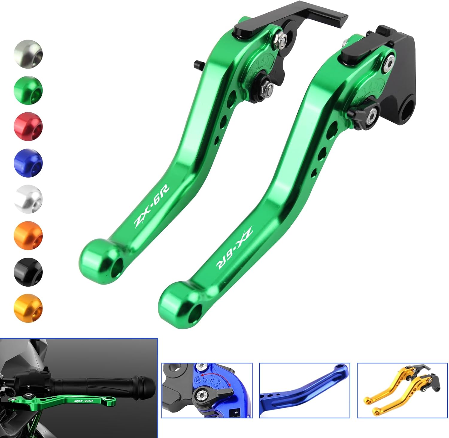 motorcycle Brake Clutch Lever Motorcycle Accessories Short Brake Clutch Lever Handles/Fit For KAWASAKI Ninja ZX6R ZX-6R ZX-636 ZX636R ZX-6RR 2005-2006 Motorcycle Handlebar Hand Grips,(Blue)