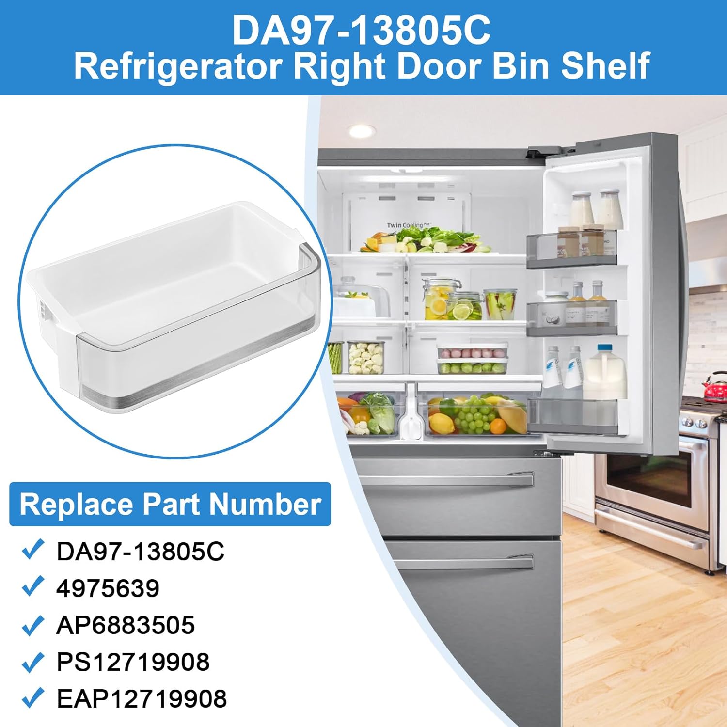 UPGRADED DA97-13805C Door Shelf Bin Compatible with Samsung Refrigerator RF28R7201SR Door Shelf RF28R7201SG RF24R7201SR RF24R7201SG RF28R7201DT RF24R7201DT Samsung Fridge Door Shelves-Right Door Bin