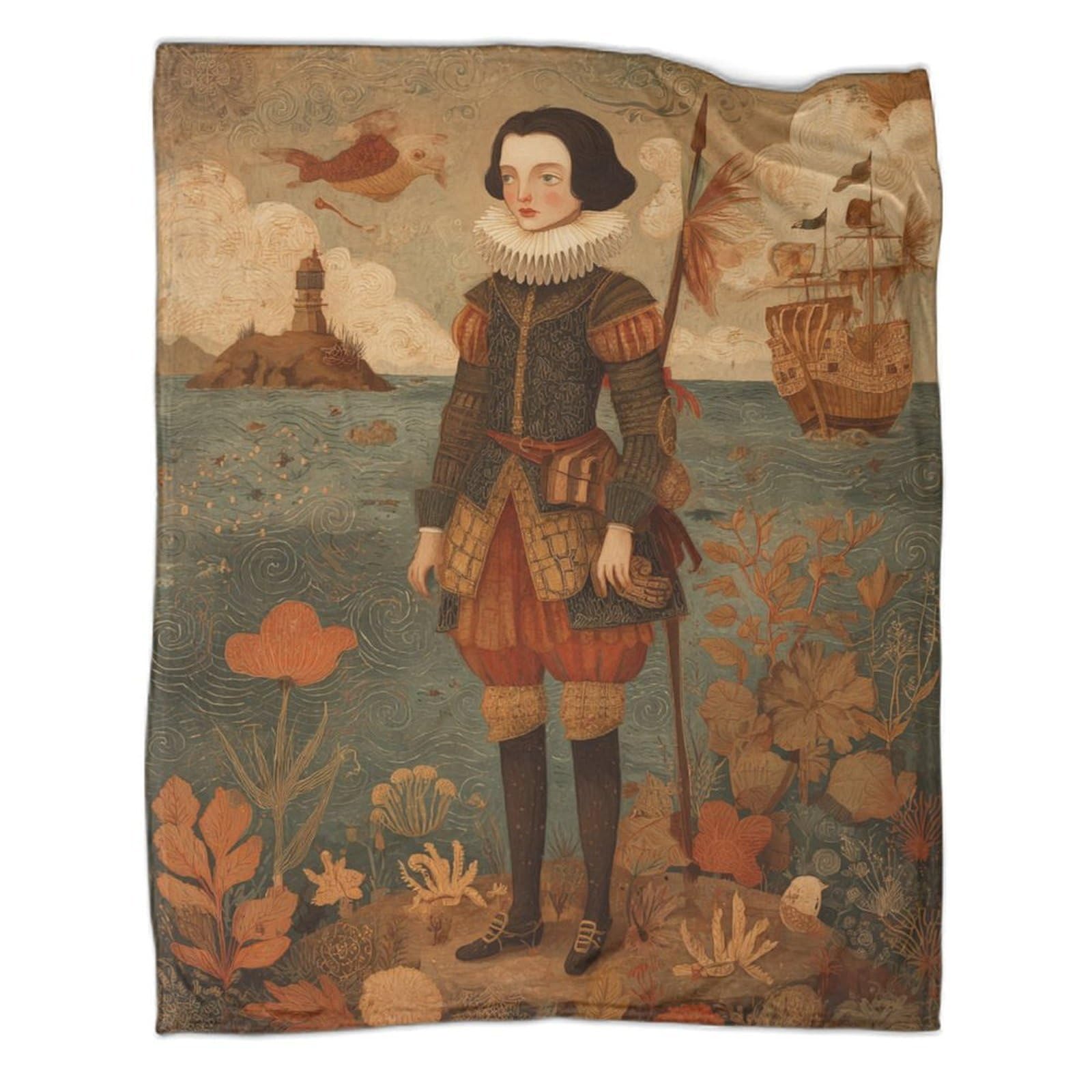 kaiyun 17th-century Folk Art Throws,Soft And Warm Printed Flannel for Bed And Sofa 60x80inch(150x200cm)
