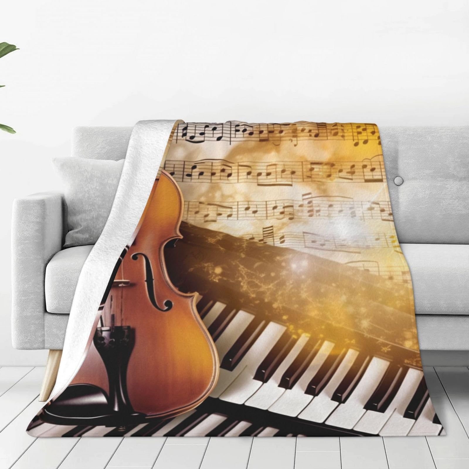 KLOPH Piano Violin Music Notes Throw Blanket 40"x30" Flannel Fluffy Warm Blanket for Couch, Reversible Plush Blankets for Bed, Comfy Fuzzy Blanket for Sofa, Plush Lightweight-Blankets for All Season