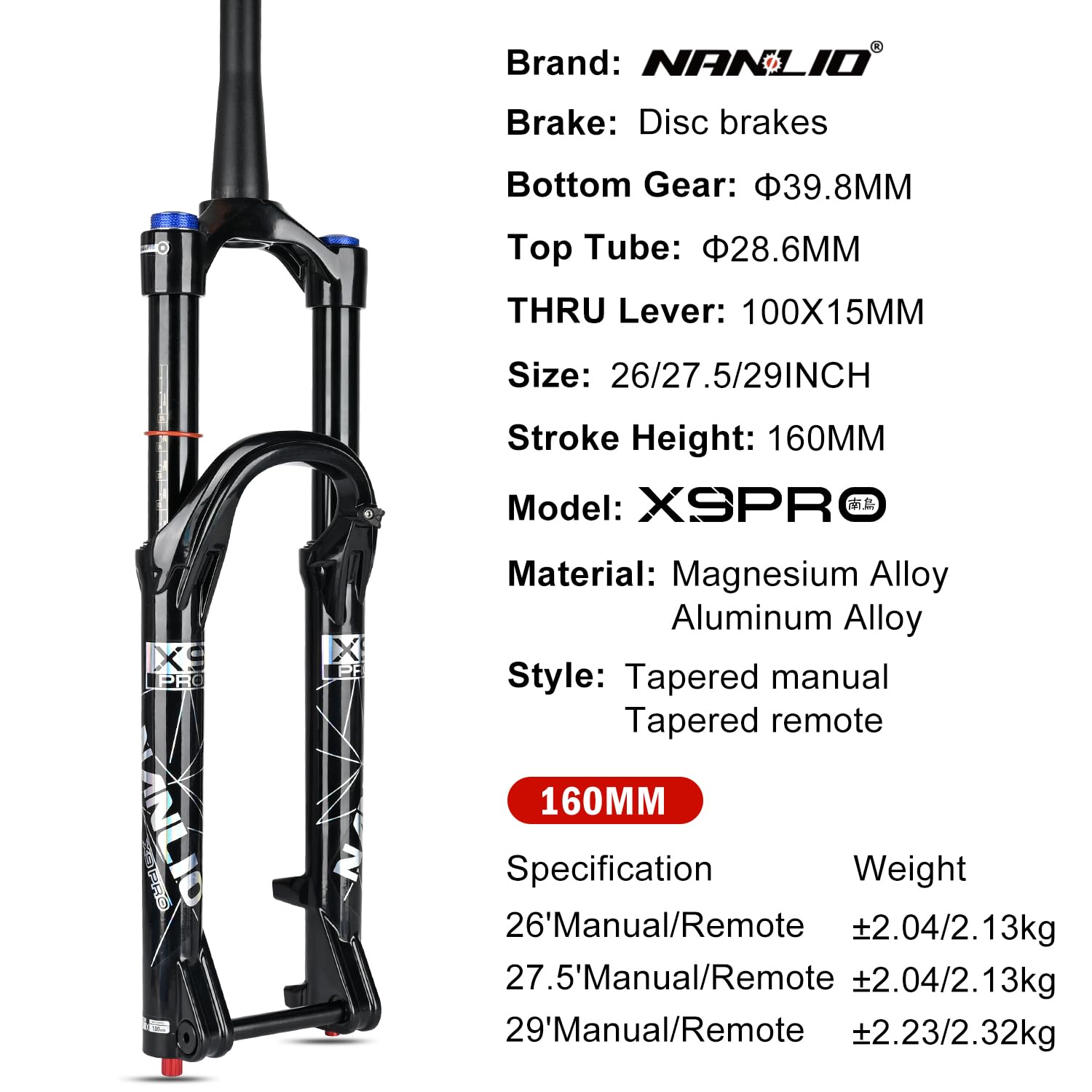 Suspensión de horquilla de bicicleta X9 PRO 34 mm 26 27.5 pulgadas 29 pulgadas MTB bicicleta amortiguador horquilla aceite y gas bloqueo de control manual 140/160 mm