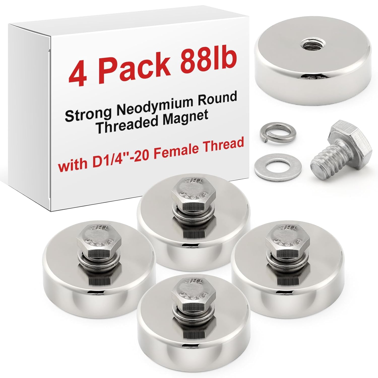 MorningRo 4 Pack Strong Neodymium Round Threaded Magnet with D1/4''-20 ...