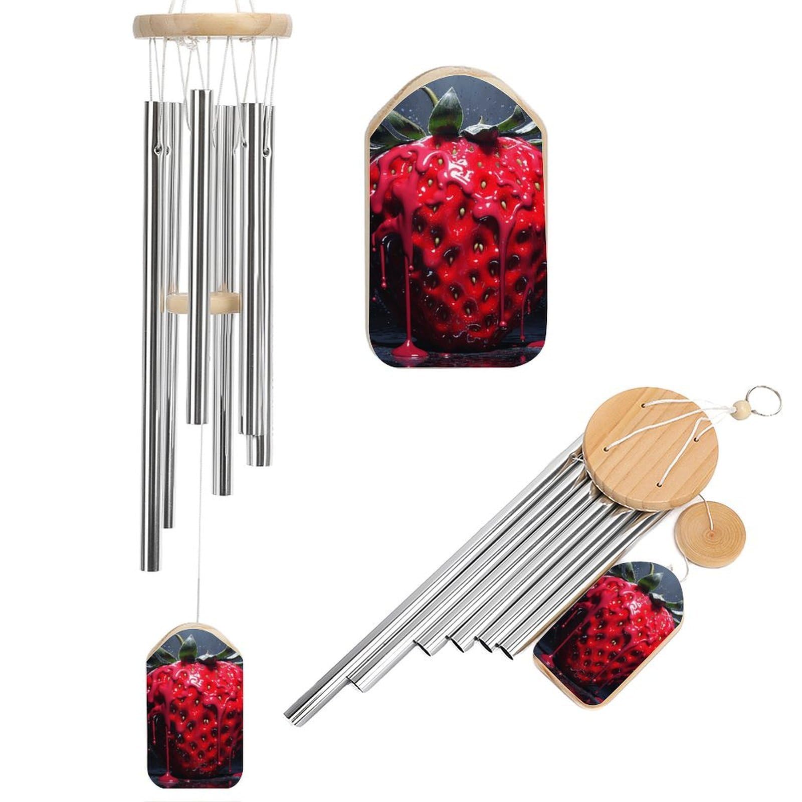 Bright Red Strawberries Wind Chimes for Outside Memorial Gift Sympathy Wind Chimes Aluminum Tube Windchime with Hook Windbell for Outdoor Patio Garden Decor Housewarming Gift