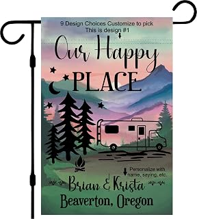Campsite Camper Garden Flag Personalized, Custom Outdoor Camping Decoration Sign, Unique Yard Decor for RV Travel Trailer, Motorhome, Tent, Van Life