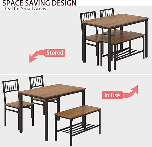 Miniatura 6 de Teraves Juego de mesa de comedor para 4escritorio de computadora, mesa de cocina con 2 sillas y un banco, juego de mesa y sillas de comedor de 4