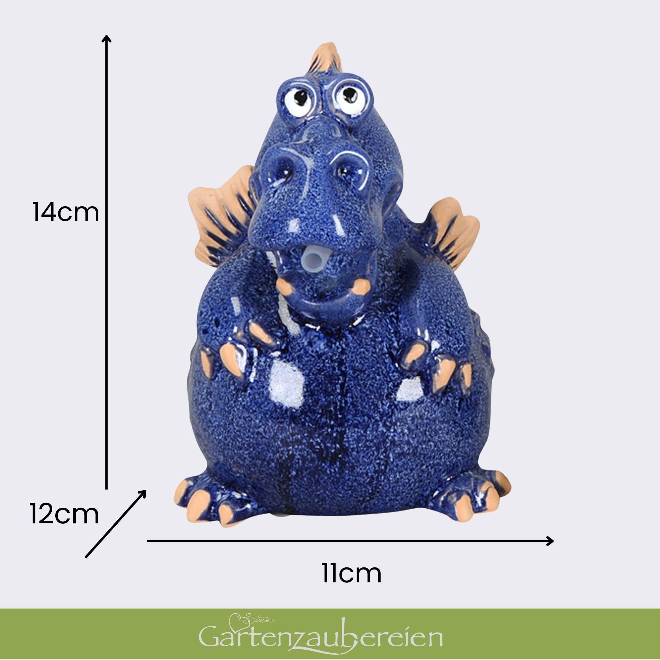Storm's Gartenzaubereien Wasserspeier Drache - Teichfigur mit Solarpumpe 14,5cm aus Keramik als Teich- oder Miniteichdeko