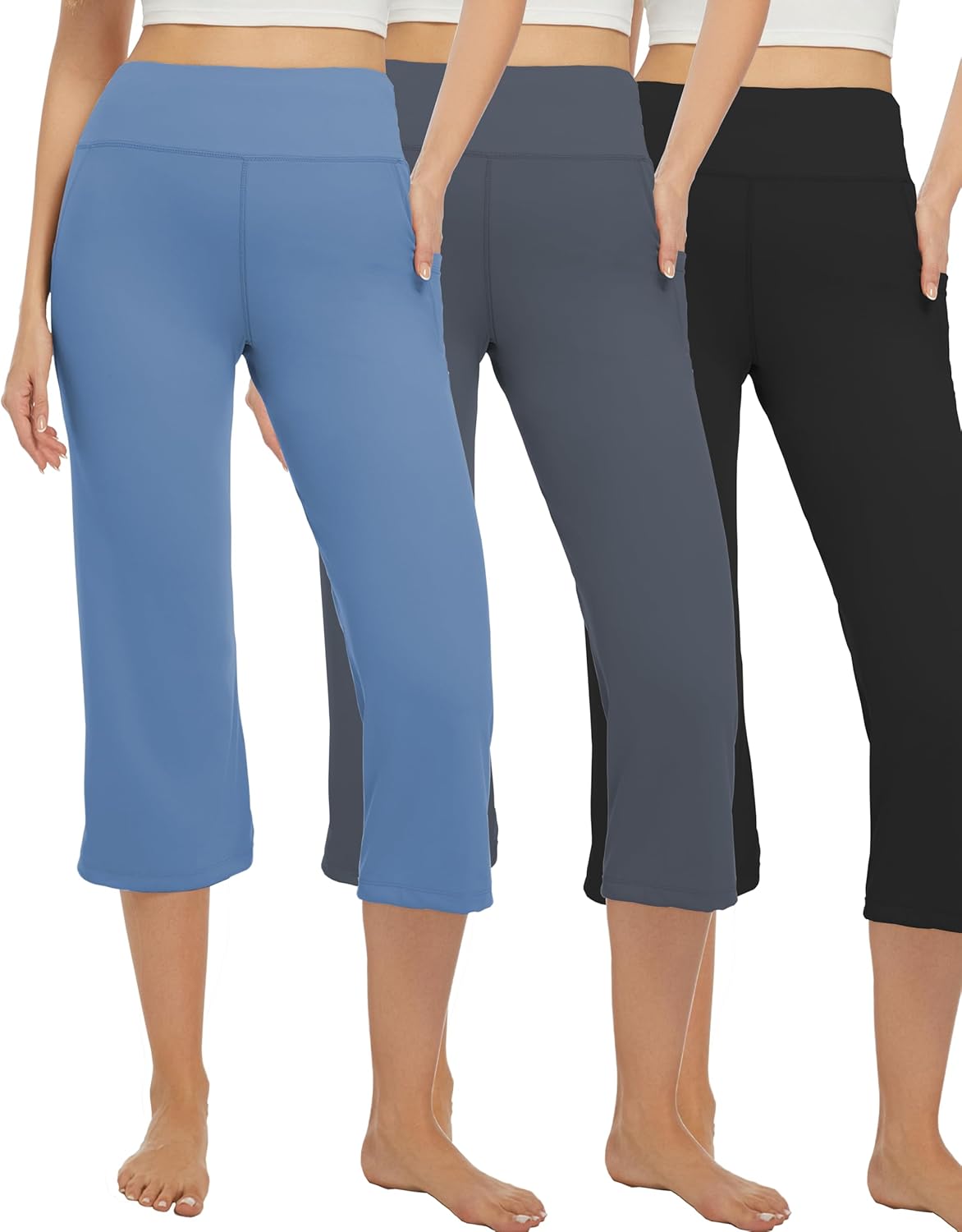 XFIFM 3 Pack Yoga Pants Women's Yoga Capris Pants High Waist Leggings Crop Athletic Exercise Workout Capris Straight Leg 21"
