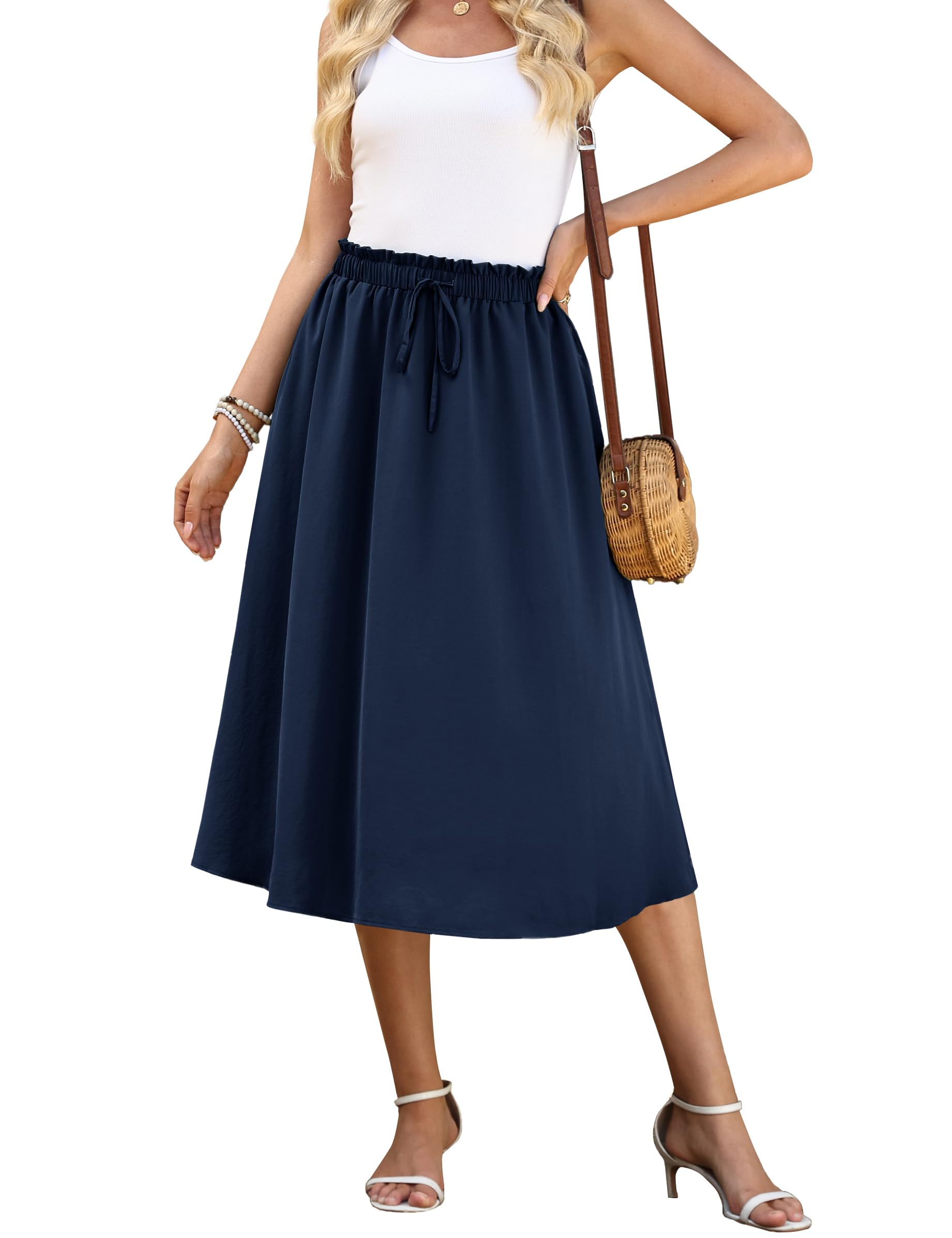Actcat Damen Rock Sommer mit Taschen Leicht und luftig Freizeitrock Eleganter A-Linie Maxirock für Freizeit Urlaub