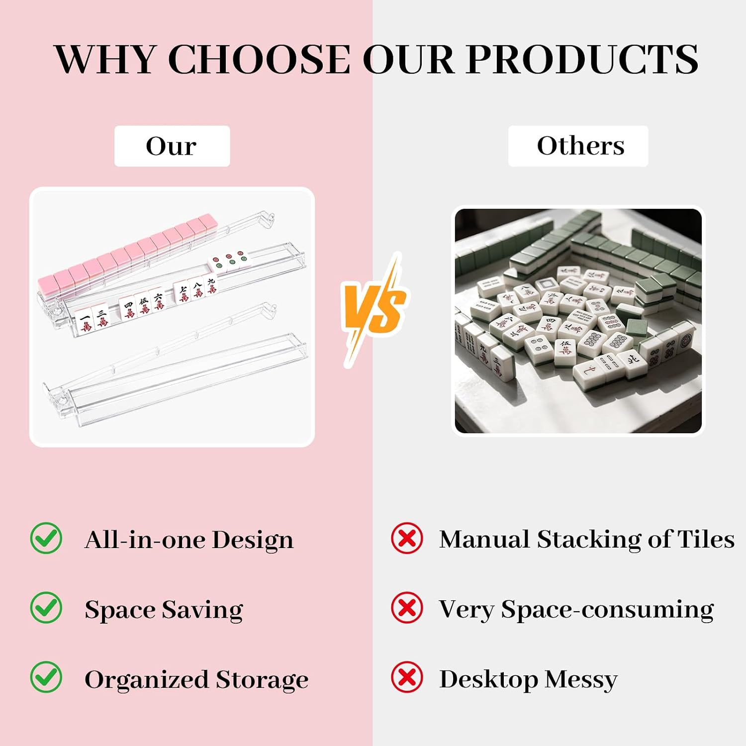 Mahjong Racks with Pushers, 4-Pack Clear Acrylic Racks, American Mahjong Accessories with Built-in Pushers