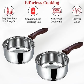 Vinod Stainless Steel Milkpan Saucepan Set of 2, 1L & 1.6L, Premium Quality