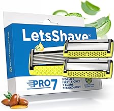 LetsShave Pro 7 Max Razor Cartridges For Men | World's First & Only 7-Blade Shaving Razor With Precision Blades & Honey Comb Guard Bar | Argan Oil, Aloe & Vitamin E - 1 Count