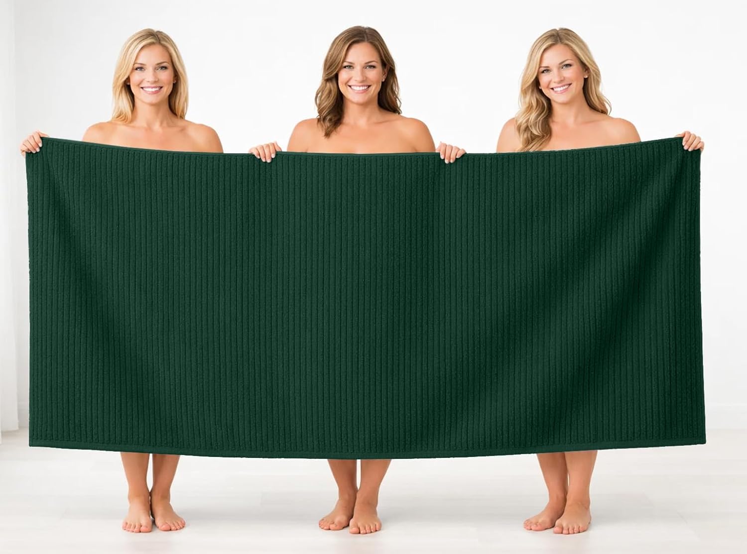 DAN RIVER Pack of 2 Bath Sheet 35x70 Inches, Ribbed Oversized Bath Towels Extra Large, Organic Cotton Towels for Bathroom - Hunter Green