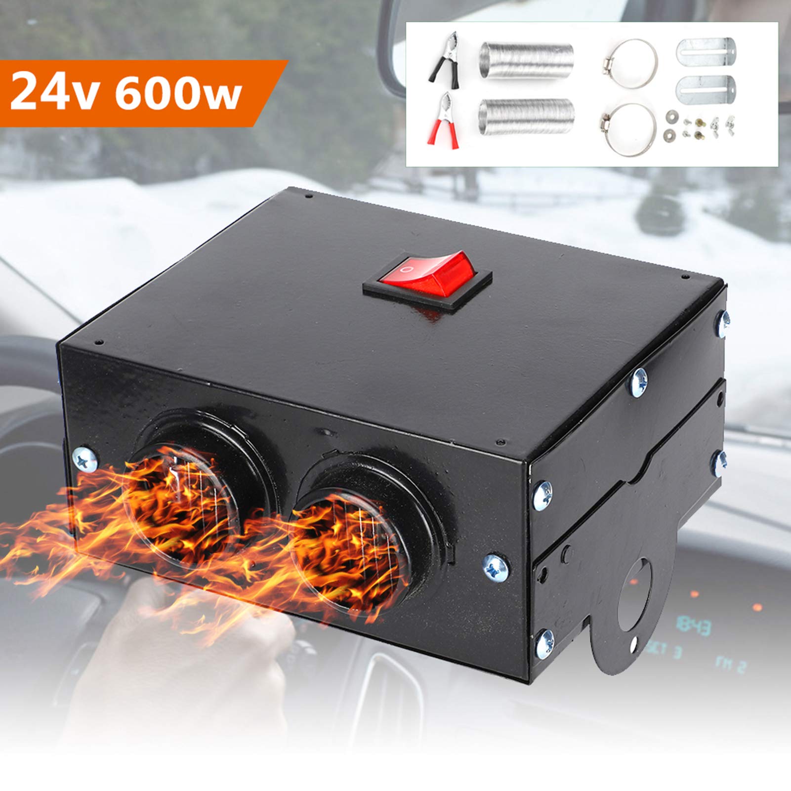 Riscaldatore Portatile per Auto e Camion 24V 600W, Sbrinatore e Deumidificatore Silenzioso con Ventilatore, Termoventilatore Rapido in Ferro Resistente per Parabrezza(24 V)
