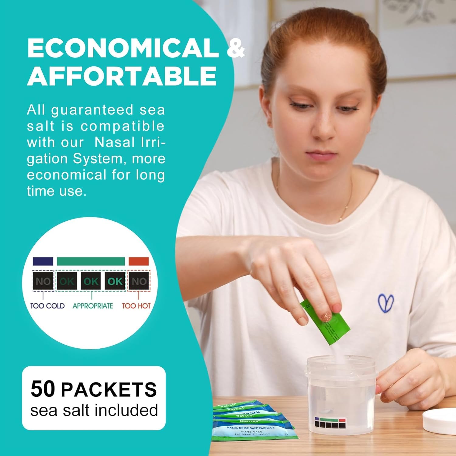 Nascool Irrigazione Nasale elettrico per alleviare i sintomi dei seni adulti con 50 confezioni di soluzione salina (verde)