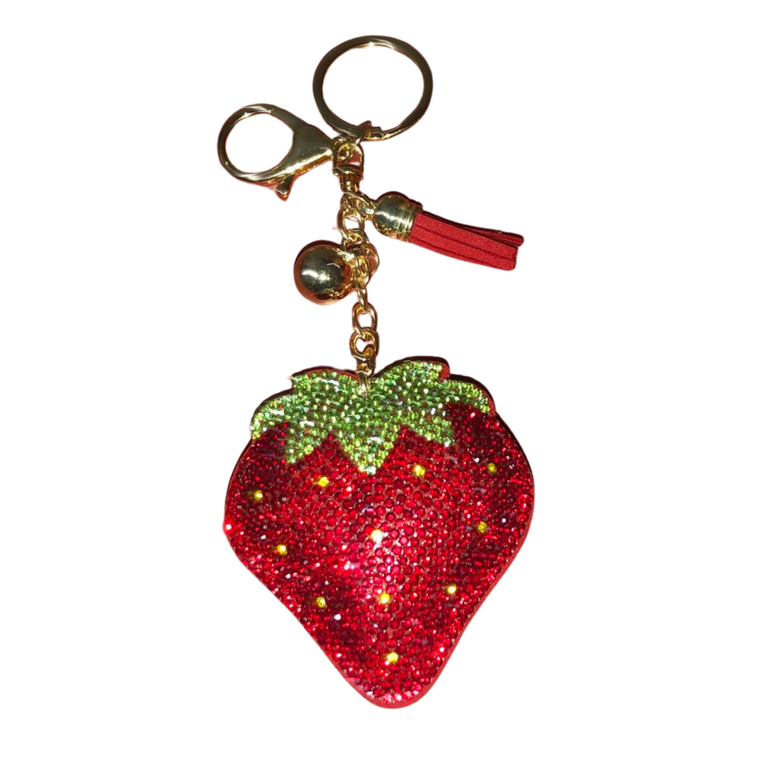 Popfizzy Bling Keychains for Women and Girls, Rhinestone Purse Charms for Handbags, Cute Bag Charms, Thank You Gift for Women, Strawberry (Gold), One Size