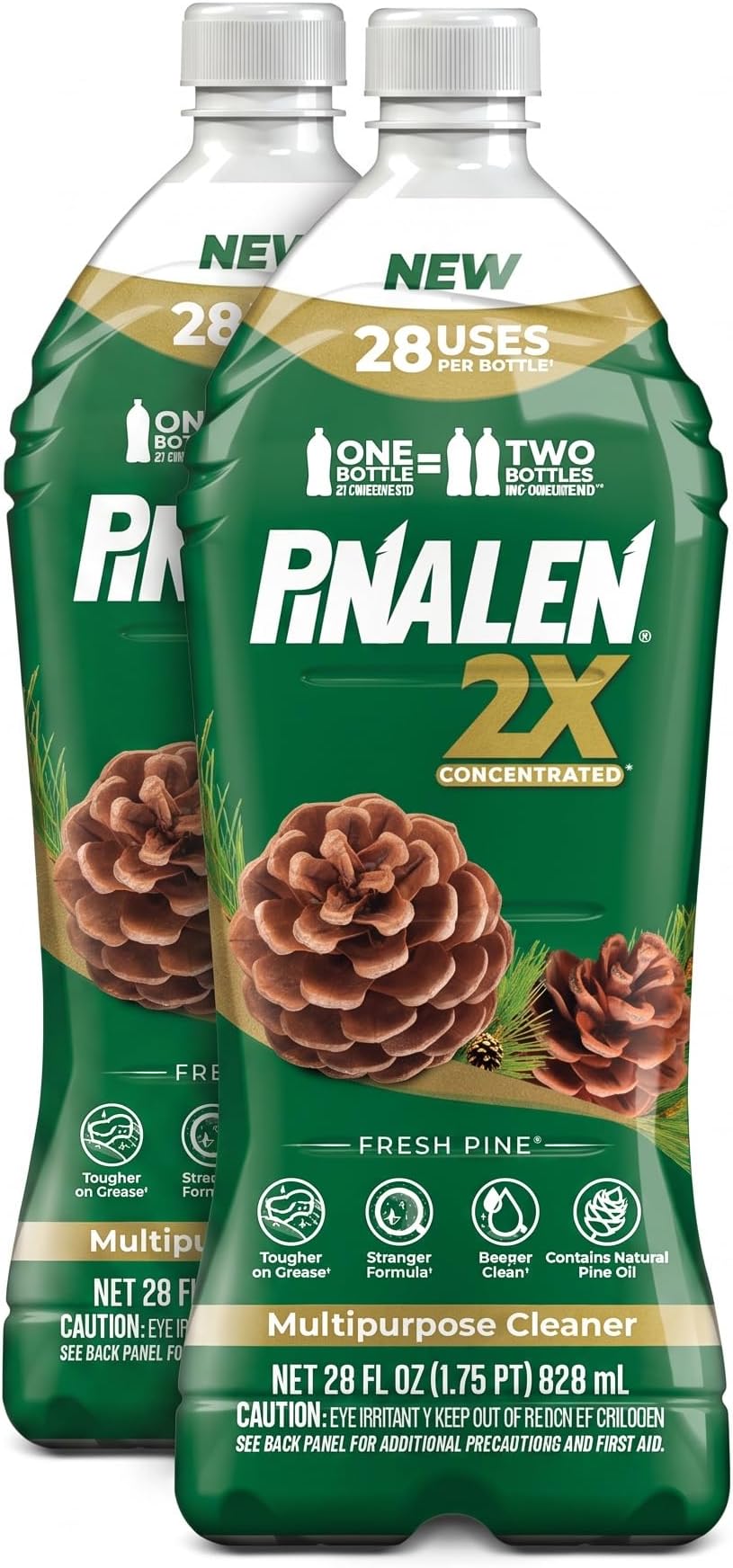 PINALEN 2X Concentrated Multipurpose Cleaner - Fresh Pine Scent - 28 fl oz - All Purpose Cleaner for Kitchen, Bathroom, Laundry, Floors & Outdoors (Pack of 2)
