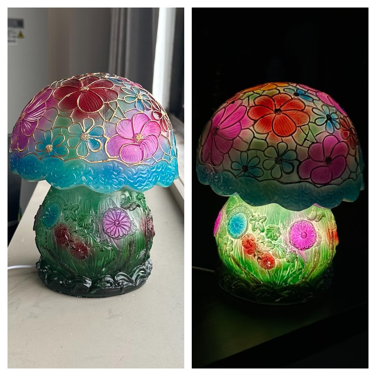 Turkish Exotic Mosaic Mushroom Hat Table Lamp with Handmade Moroccan-style Decorative plastic Retro Light for Bedroom Living Room Man Cave Art Decor