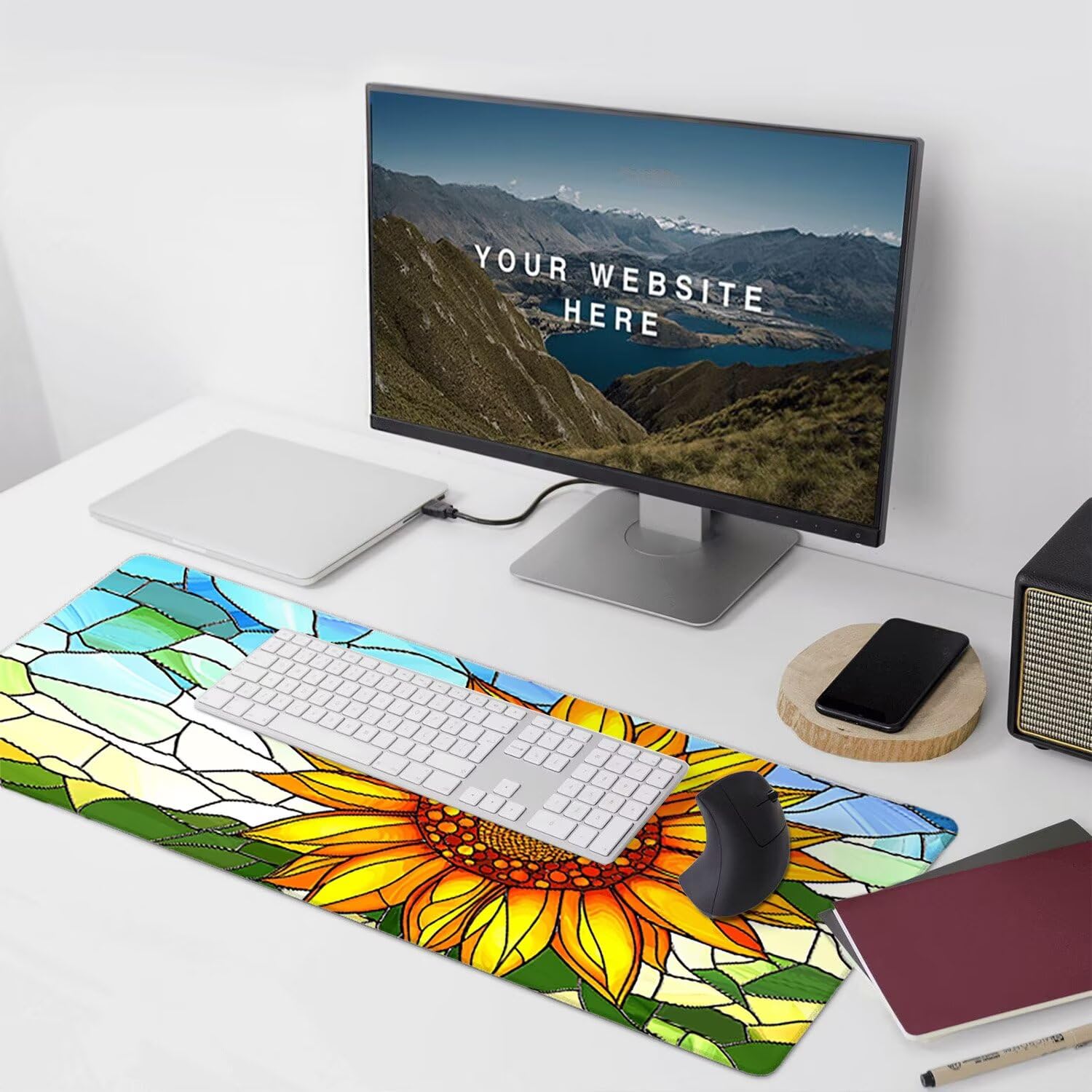 Podkładka pod mysz do gier XXL Mousepad 1000 x 500 mm, duża podkładka pod biurko z antypoślizgową gumową podstawą do gier, komputera, poprawia precyzję i szybkość (słonecznik) X-893