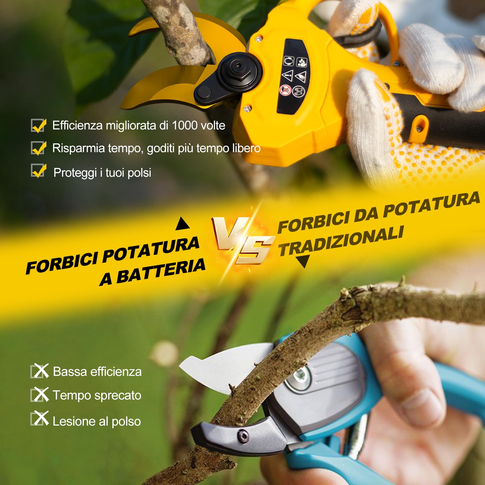 Forbici Potatura a Batterie, 40-50 mm Brushless Cesoie Potatura Elettriche Professionali con LCD Display, 2x2000mAh Batterie，SK7 Lame,Forbici Potatura Elettriche per Giardinaggio,Frutteto,Fattoria