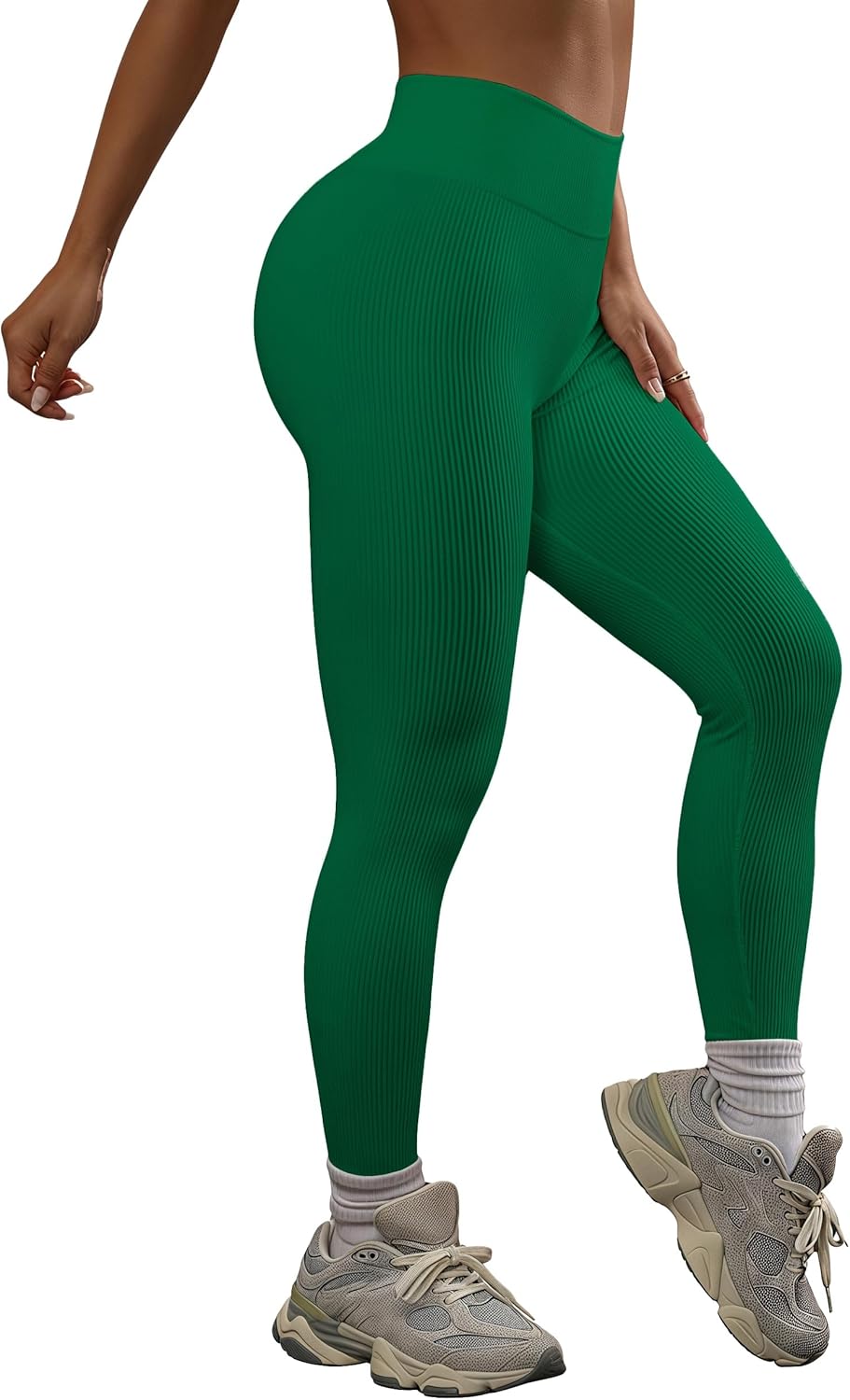KINLONSAIR Women's High Waisted Athletic Leggings Ribbed Seamless Workout Exercise Skinny Fit Yoga Pants