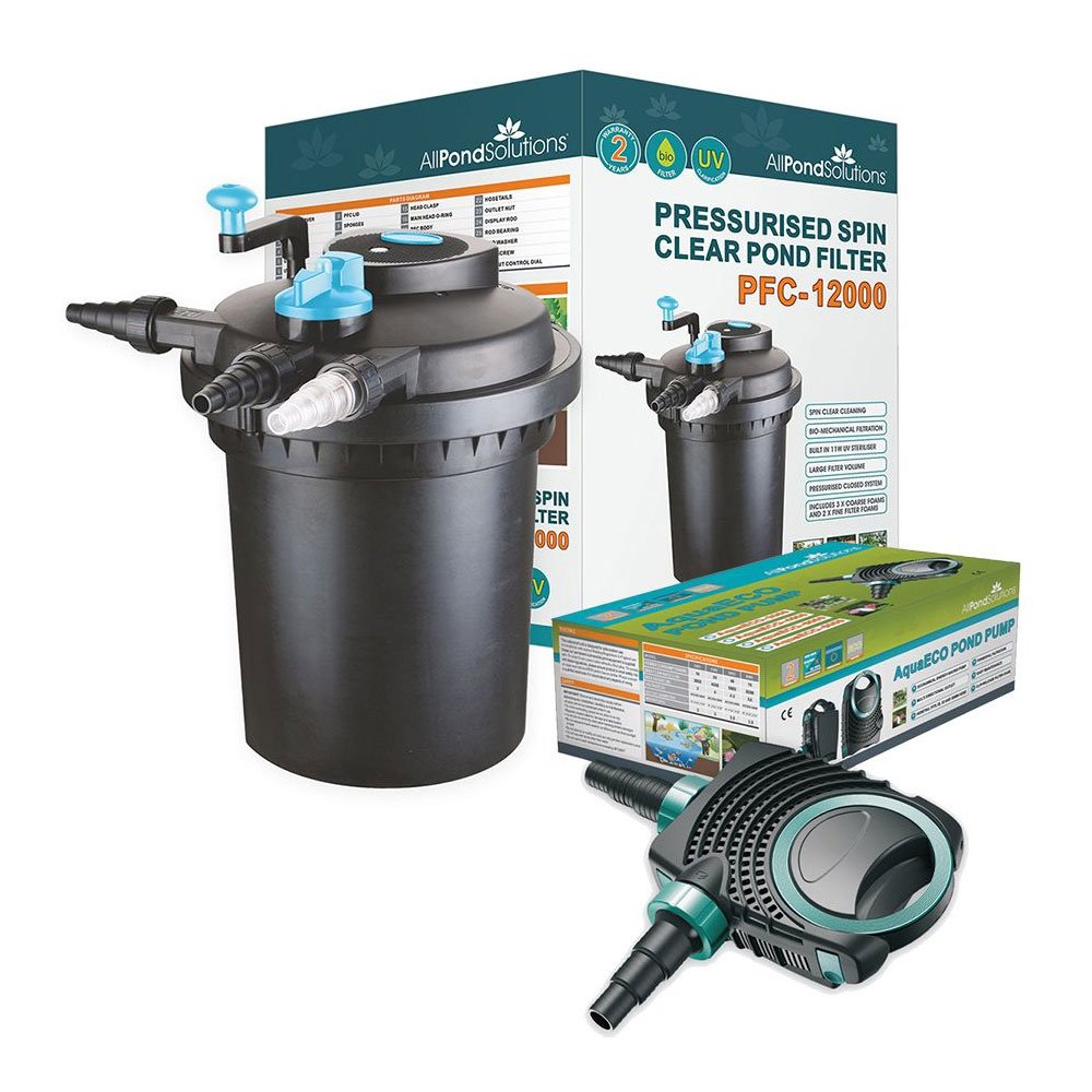 Allpondsolutions Black Pressurised Koi Fish Pond Filter/Uv Steriliser (Pfc-12000-Kit2)