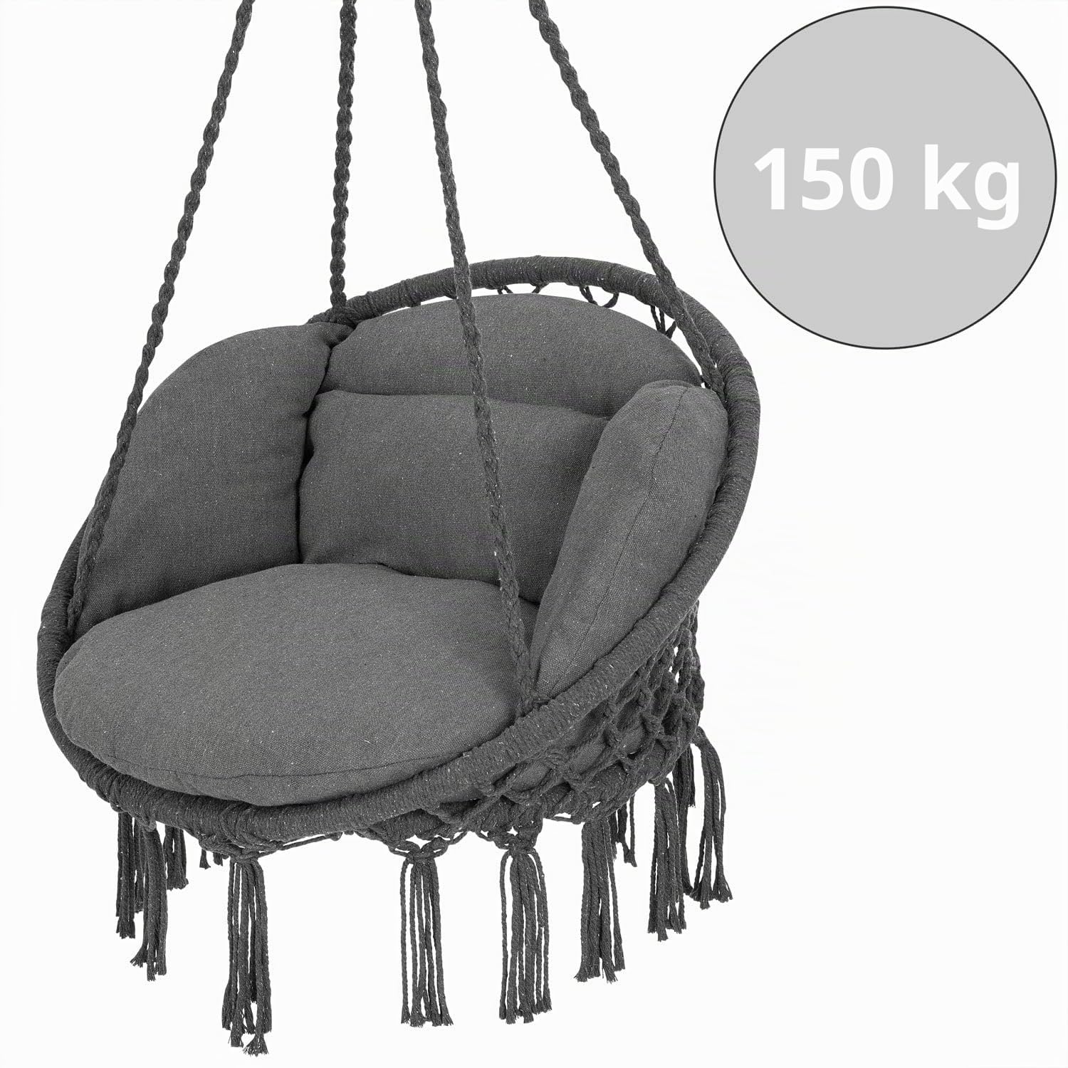 DETEX® Fauteuil Suspendu avec Coussins Anthracite hamac extérieur Chaise Suspendue balancelle Relax Jardin capacité 150 kg Fauteuil de Lecture