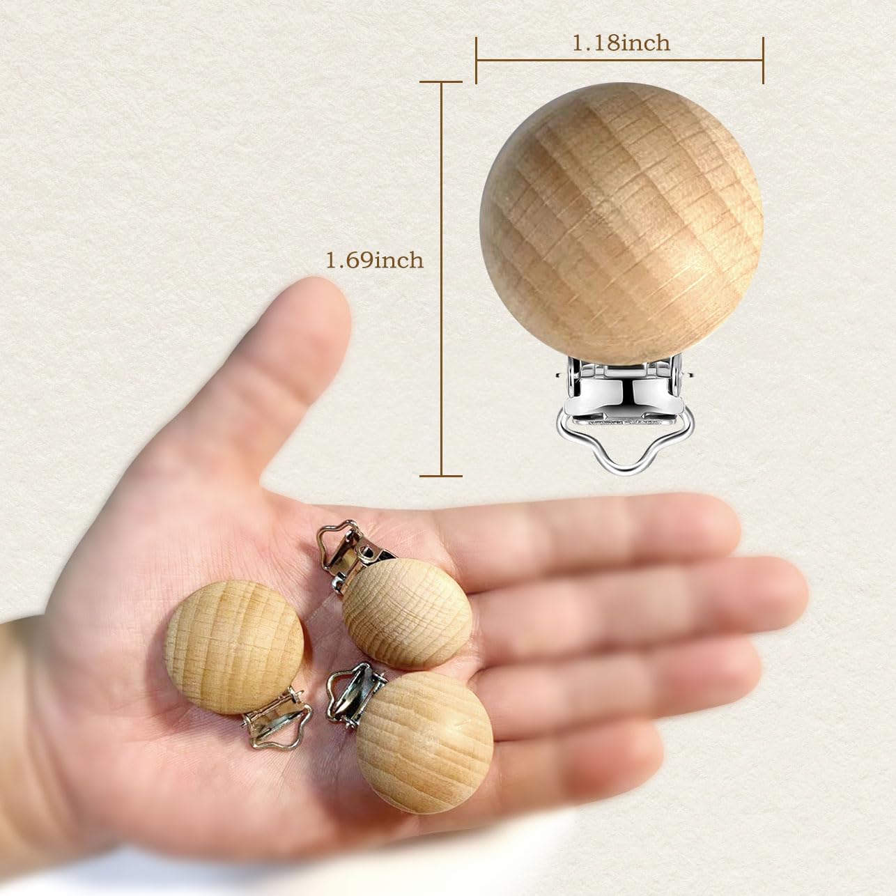 100PCS Natural Beech Wood Pacifier Suspender Clips, for Teething Grasping Toy, Charm DIY Pacifier Clips Holder Accessories