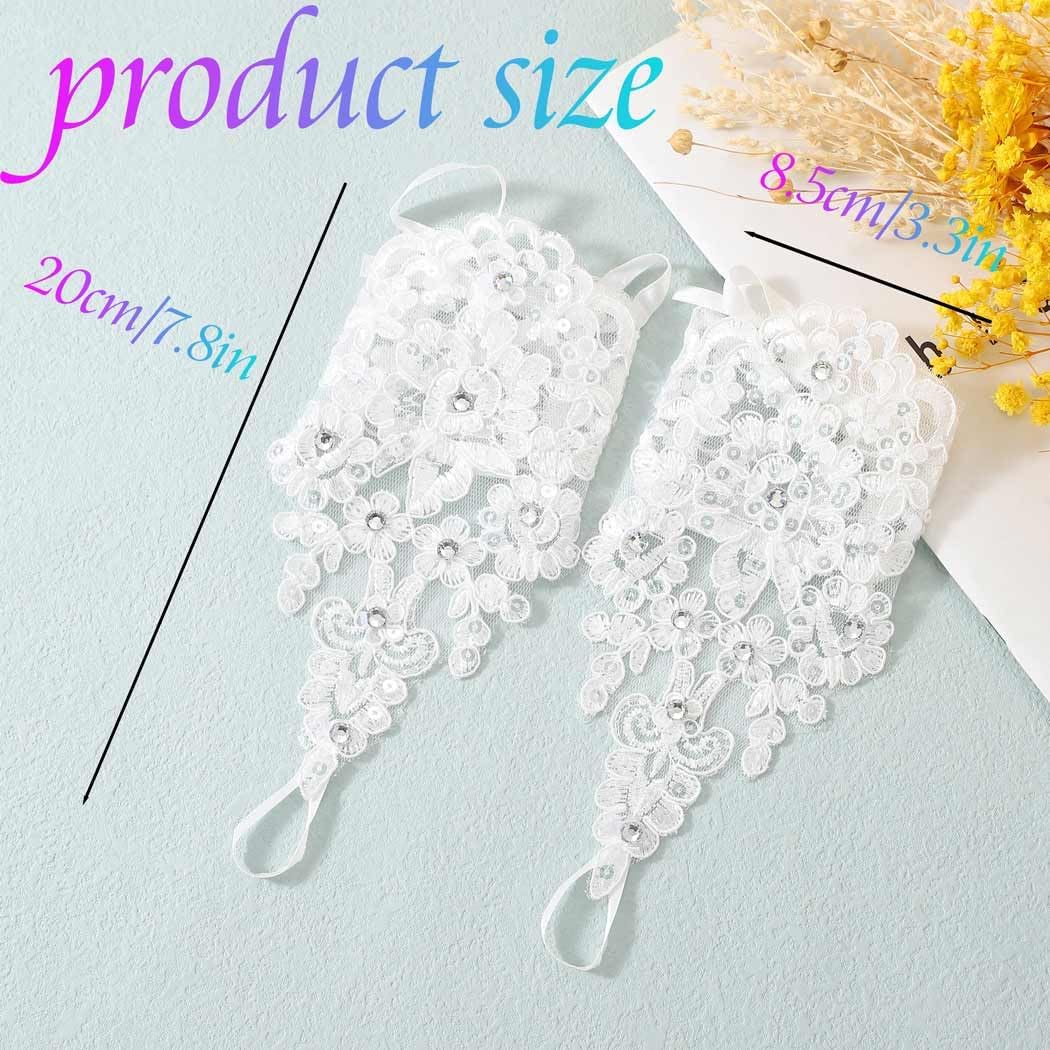 Unsutuo Lace Gloves Wedding Fingerless Sequins Gloves Short Bridal Glove for Women and Brides