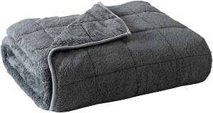 Sherpa Weighted Blanket for Adults, 15 lbs Fluffy Weighted Blanket for Deep Sleep, Super Plush Blanket with Soft Weighted Blanket 60 x 80 inches, Grey