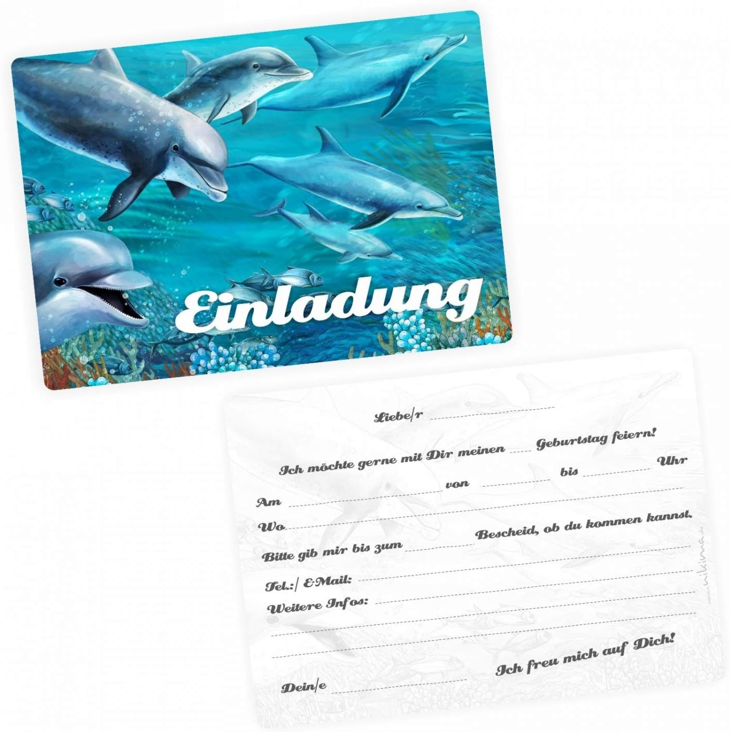 Nikima 5 Biglietti D'Invito Splash Con Buste - Argento Marino E Blu Scuro - Per Matrimonio, Comunione, Compleanno, Cresima - Formato A6