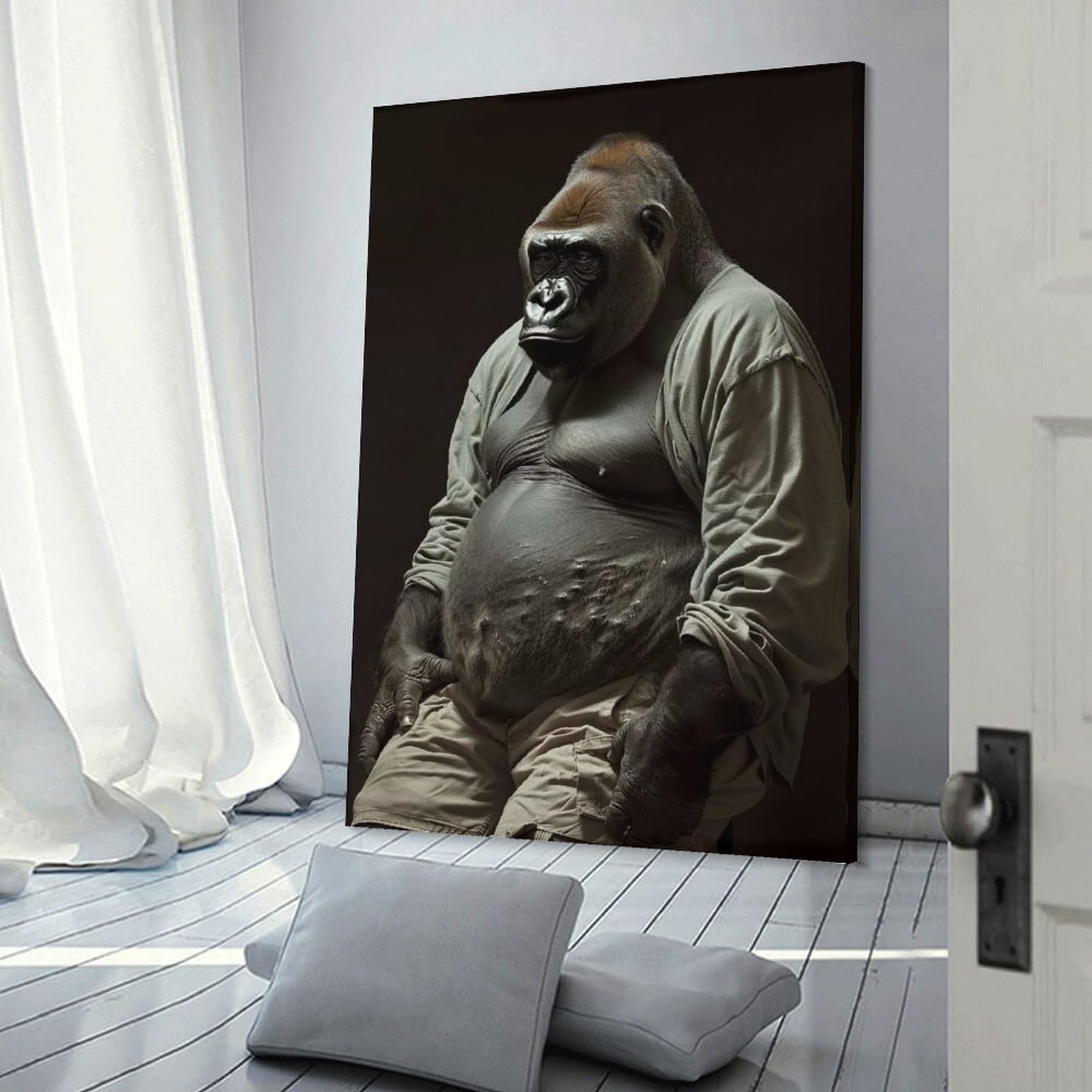 Junmoney Gorilla Fat Room Decor Wall Art, 20x30inch(50x75cm), for Office, Study Or Home Workspace, A Smart Decor Choice for Study Walls